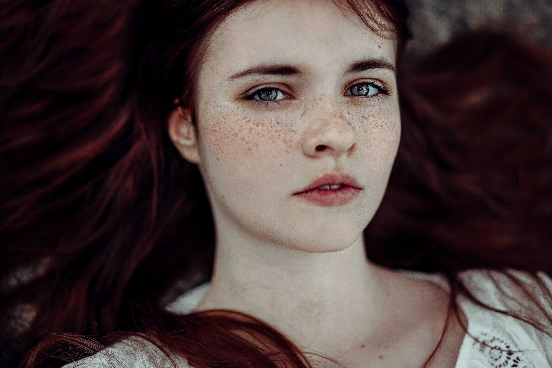 Download Freckles Blue Eyes Redhead Model Woman Face 4k Ultra HD Wallpaper