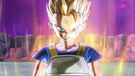 HD desktop wallpaper featuring a character from the video game Dragon Ball Xenoverse 2, depicted with glowing energy and a determined expression against a vibrant background.