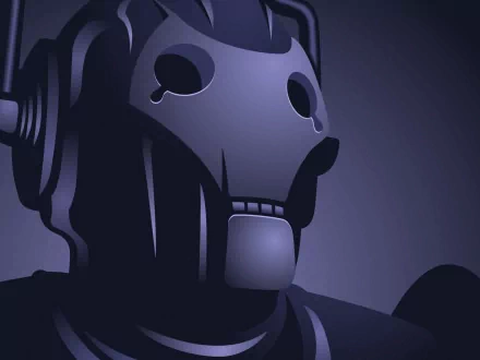 Cyberman from Doctor Who, featured in this HD wallpaper, showcases the iconic character in a moody, atmospheric design inspired by the 2005 TV show.