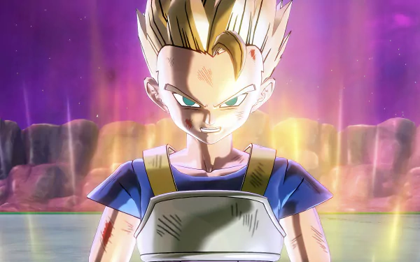 HD desktop wallpaper featuring a character from the video game Dragon Ball Xenoverse 2, depicted with glowing energy and a determined expression against a vibrant background.