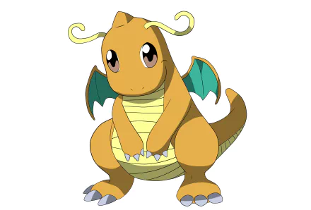 HD desktop wallpaper featuring Dragonite from the Pokémon anime series, showcasing the dragon-type Pokémon with its characteristic orange body, small wings, and large, expressive eyes.