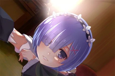 Close-up of Rem from Re:Zero - Starting Life in Another World, rendered as a detailed HD anime PC desktop wallpaper with soft lighting and expressive eyes.