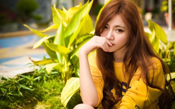 Women Asian Model Redhead Brown Eyes HD Wallpaper | Background Image
