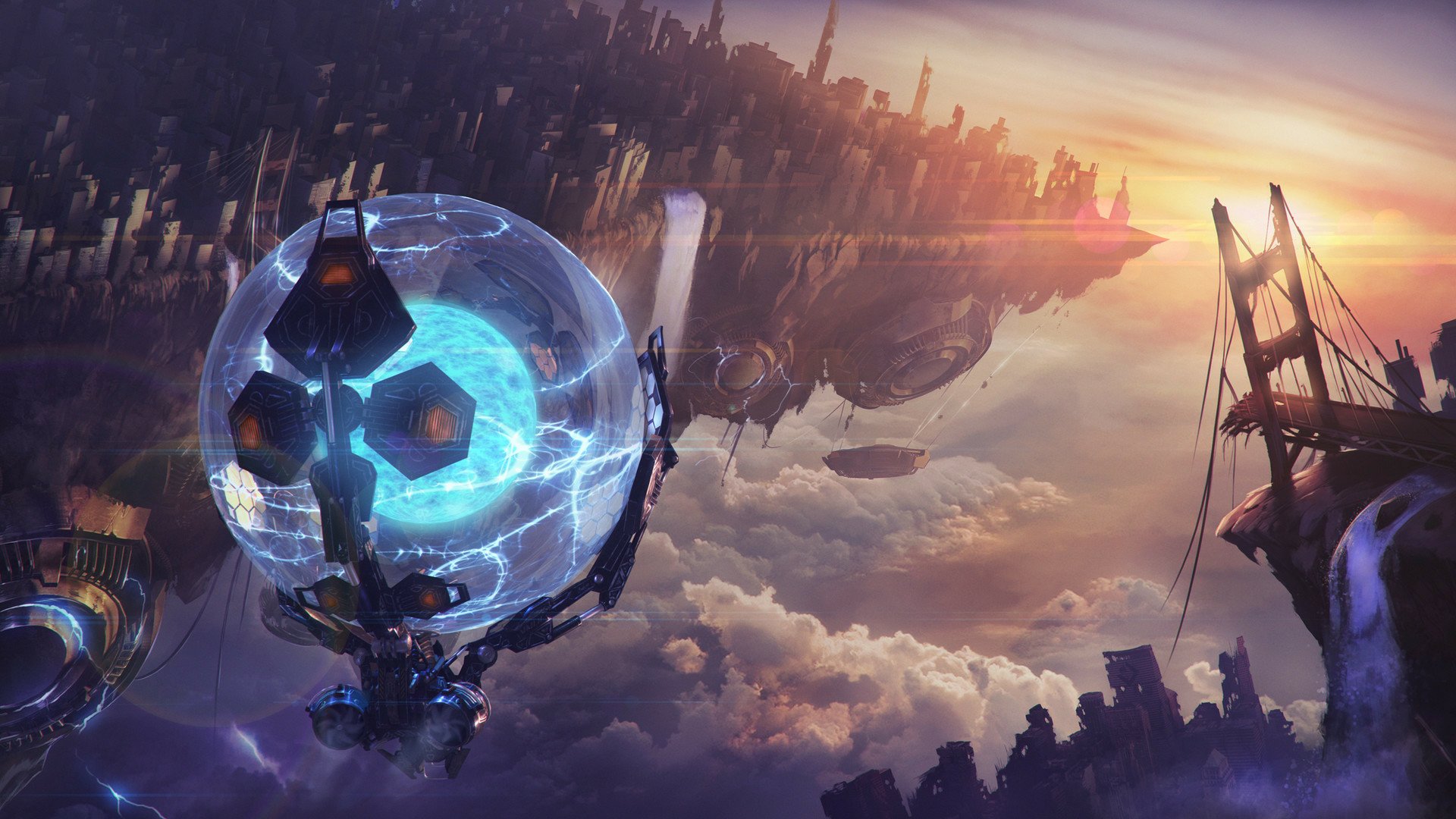 Download Waterfall Cloud Floating Island Futuristic Sci Fi City Sci Fi City Futuristic City HD Wallpaper by Dmitry Lyapin