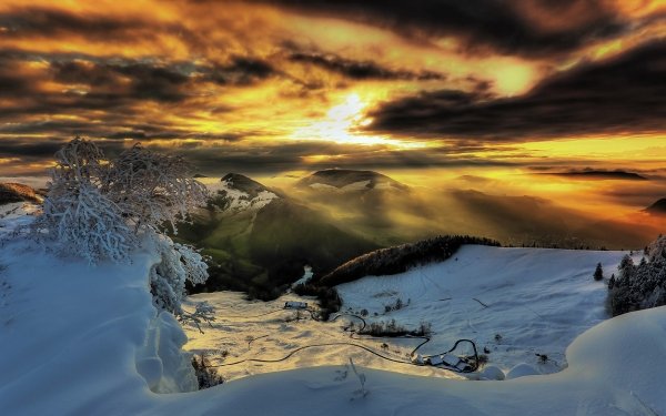 Photography Landscape Nature Winter Snow Sunbeam Cloud Mountain HD Wallpaper | Background Image