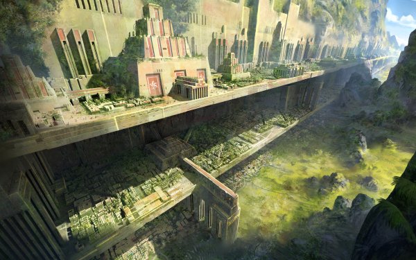 Fantasy City Cityscape Mountain Building HD Wallpaper | Background Image