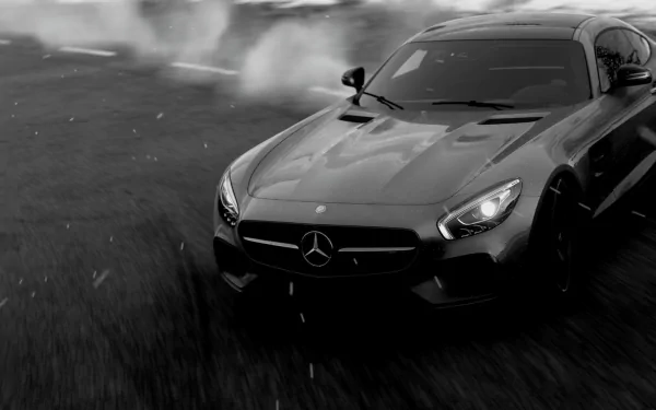 HD PC desktop wallpaper featuring a sleek Mercedes-Benz car drifting in action, inspired by the video game Driveclub.