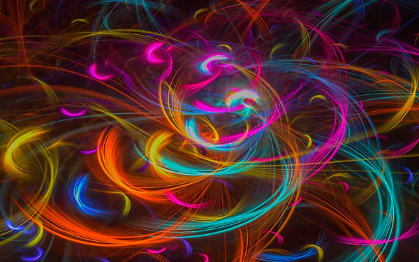 A bright, colorful abstract fractal with swirling neon lines and vibrant hues, designed as a 4K Ultra HD PC desktop wallpaper and background.