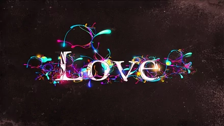Colorful neon LOVE typography on dark background HD wallpaper.