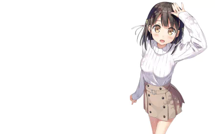 Anime character Yui Hanasaka from One Room stands cheerfully in a stylish outfit against a light background, creating an engaging HD desktop wallpaper.