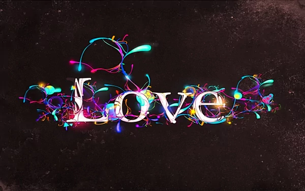 Colorful neon LOVE typography on dark background HD wallpaper.