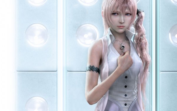 Animated character with pink hair in a futuristic setting for HD desktop wallpaper.