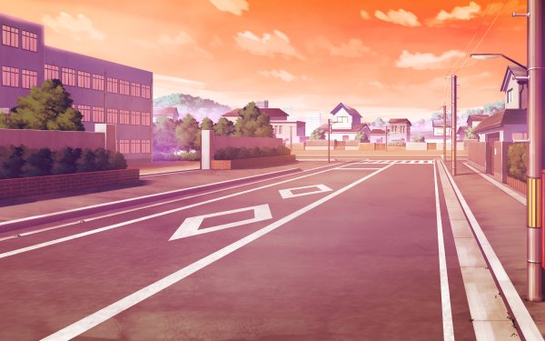 Anime Road Building HD Wallpaper | Background Image