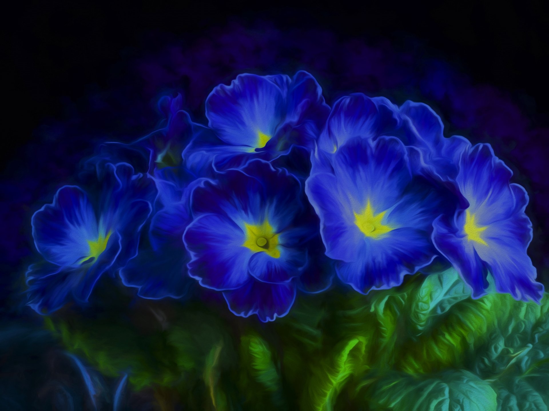 Download Oil Painting Blue Flower Flower Nature Primrose 4k Ultra HD Wallpaper