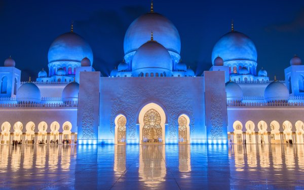 Religious Sheikh Zayed Grand Mosque Mosques United Arab Emirates Abu Dhabi Night Mosque Dome Architecture HD Wallpaper | Background Image