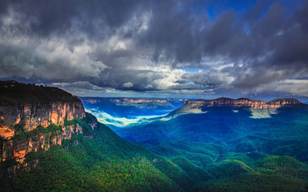 Earth Blue Mountains Mountains Mountain Landscape Australia Valley Rock Forest Sky Cloud Katoomba HD Wallpaper | Background Image