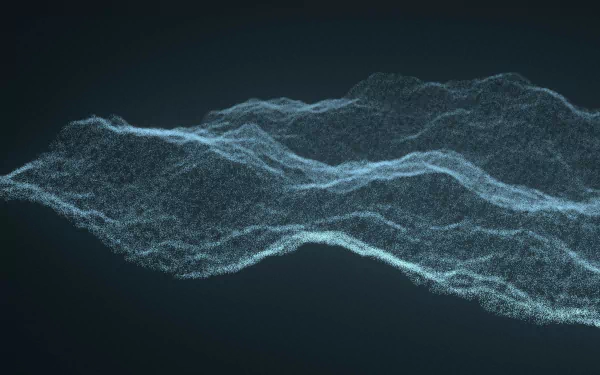 HD desktop wallpaper featuring an abstract wave of blue particles against a dark background.
