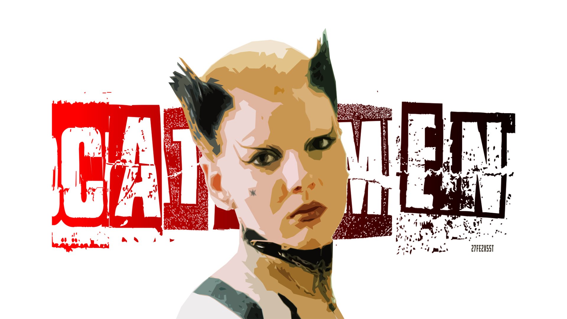 HD desktop wallpaper featuring a punk-inspired Catwoman with bold style, merging fashion and rock'n'roll energy in a striking graphic design.