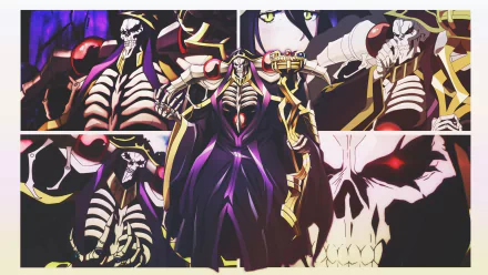 A dynamic HD desktop wallpaper featuring characters from the anime Overlord, showcasing a powerful skeletal figure and dark, captivating elements in a vibrant design.