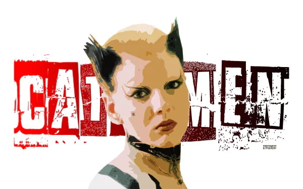 HD desktop wallpaper featuring a punk-inspired Catwoman with bold style, merging fashion and rock'n'roll energy in a striking graphic design.