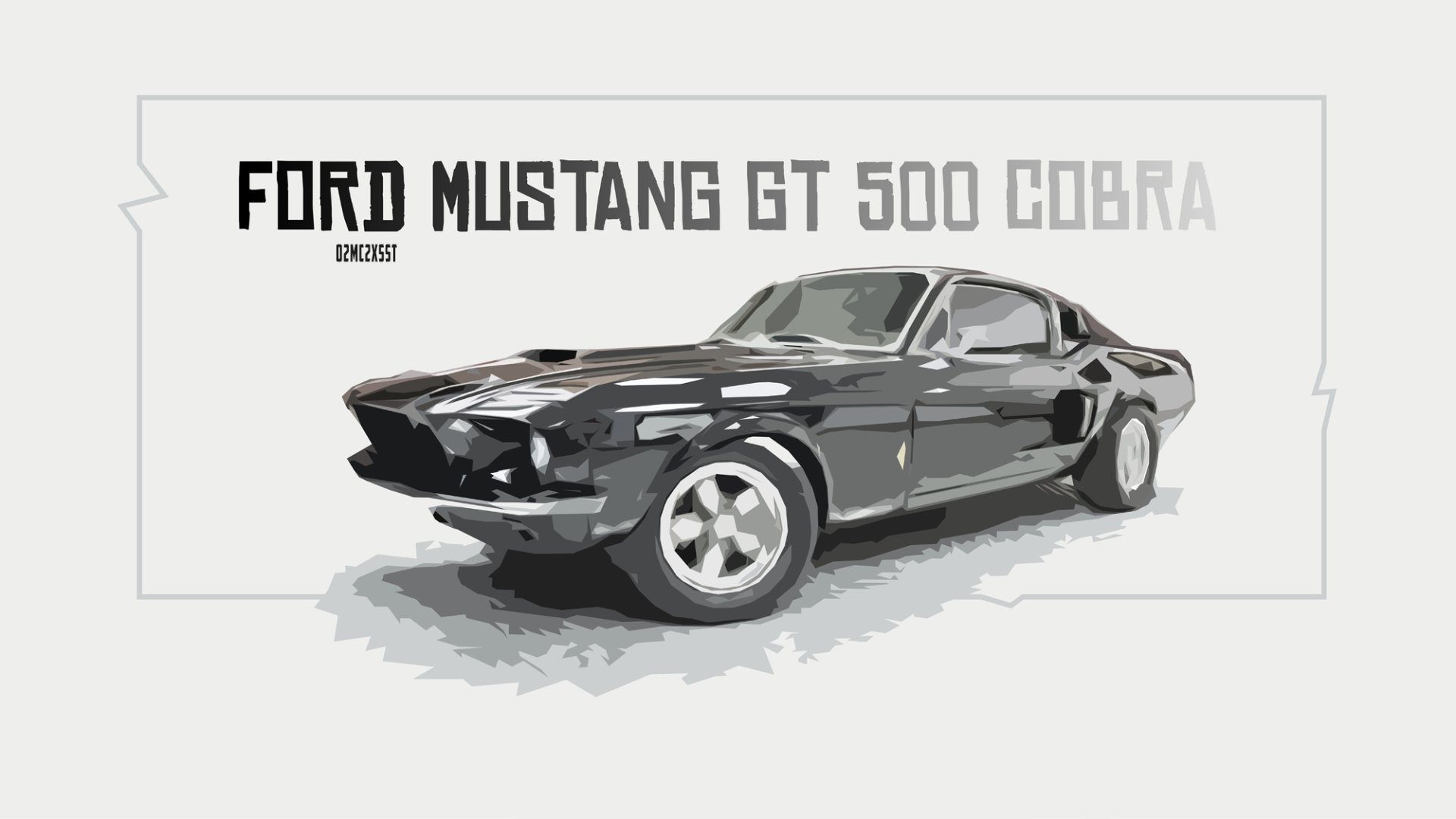 Black and white HD wallpaper featuring a classic Ford Mustang GT500 Cobra muscle car, set against a minimalist background. The bold text Ford Mustang GT 500 Cobra is prominently displayed.