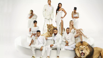 Cast of the TV show Empire dressed in white with two lions, featured in an HD PC desktop wallpaper and background.