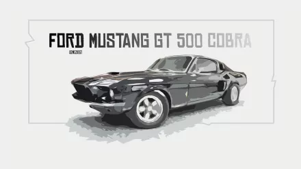 Black and white HD wallpaper featuring a classic Ford Mustang GT500 Cobra muscle car, set against a minimalist background. The bold text Ford Mustang GT 500 Cobra is prominently displayed.