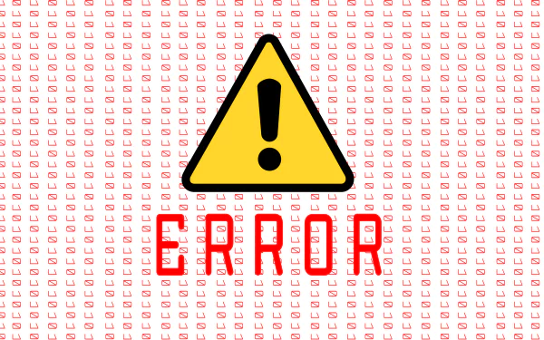 HD desktop wallpaper featuring a yellow warning triangle with an exclamation mark and the word ERROR in red, set on a background filled with binary code.