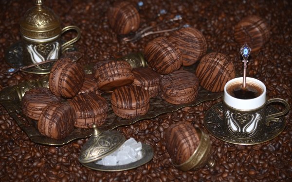 Food Still Life Sweets Coffee Coffee Beans Macaron HD Wallpaper | Background Image