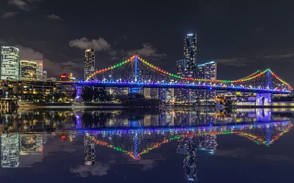 skyscraper light reflection bridge night city Australia Brisbane man made Story Bridge HD Desktop Wallpaper | Background Image