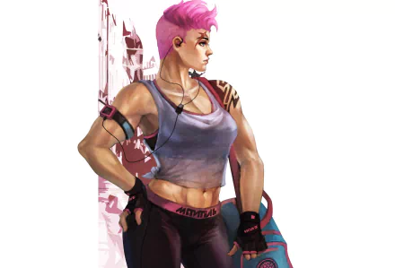 pink hair short hair Zarya (Overwatch) video game Overwatch HD Desktop Wallpaper | Background Image