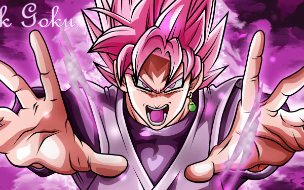 HD desktop wallpaper of Black Goku in Super Saiyan Rosé form from Dragon Ball Super, showcasing vibrant colors and dynamic energy.