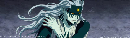 HD PC desktop wallpaper featuring Momoshiki Ōtsutsuki from the anime Boruto, showcasing his distinctive white hair, black markings, and glowing yellow eyes.