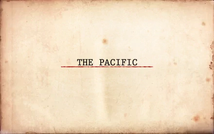HD PC desktop wallpaper featuring the title screen of The Pacific (2010) TV show with a vintage paper background and red underline beneath the text.