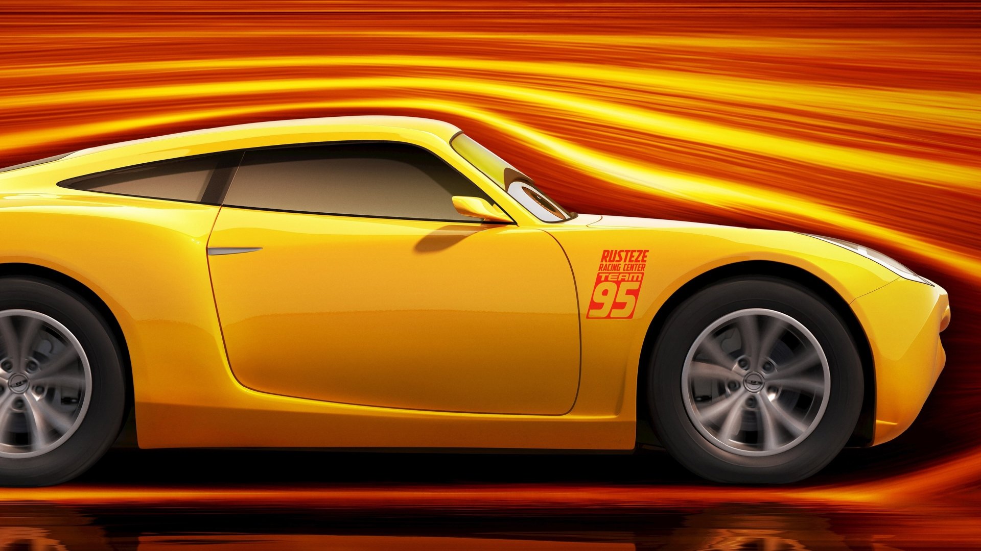 HD desktop wallpaper featuring Cruz Ramirez from the movie Cars 3. The vibrant background and sleek design capture her dynamic and energetic character.