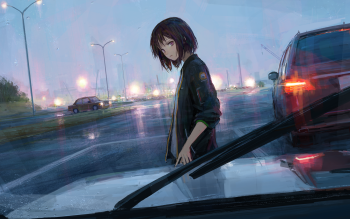 Anime girl, raining, are you still in pain, board ad, windows, Anime, HD  wallpaper