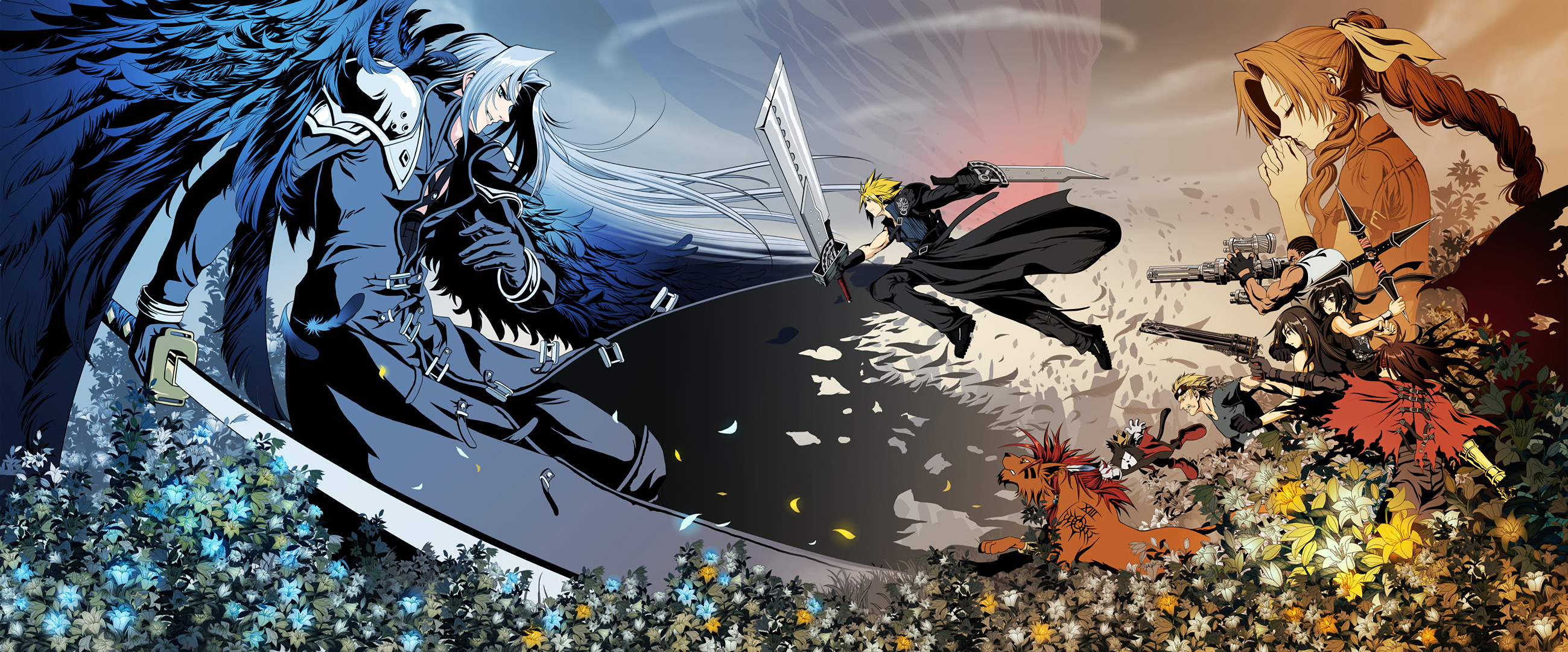 Final Fantasy VII characters engage in an epic battle: The Crazy Angel Vs The Revenger & friends.