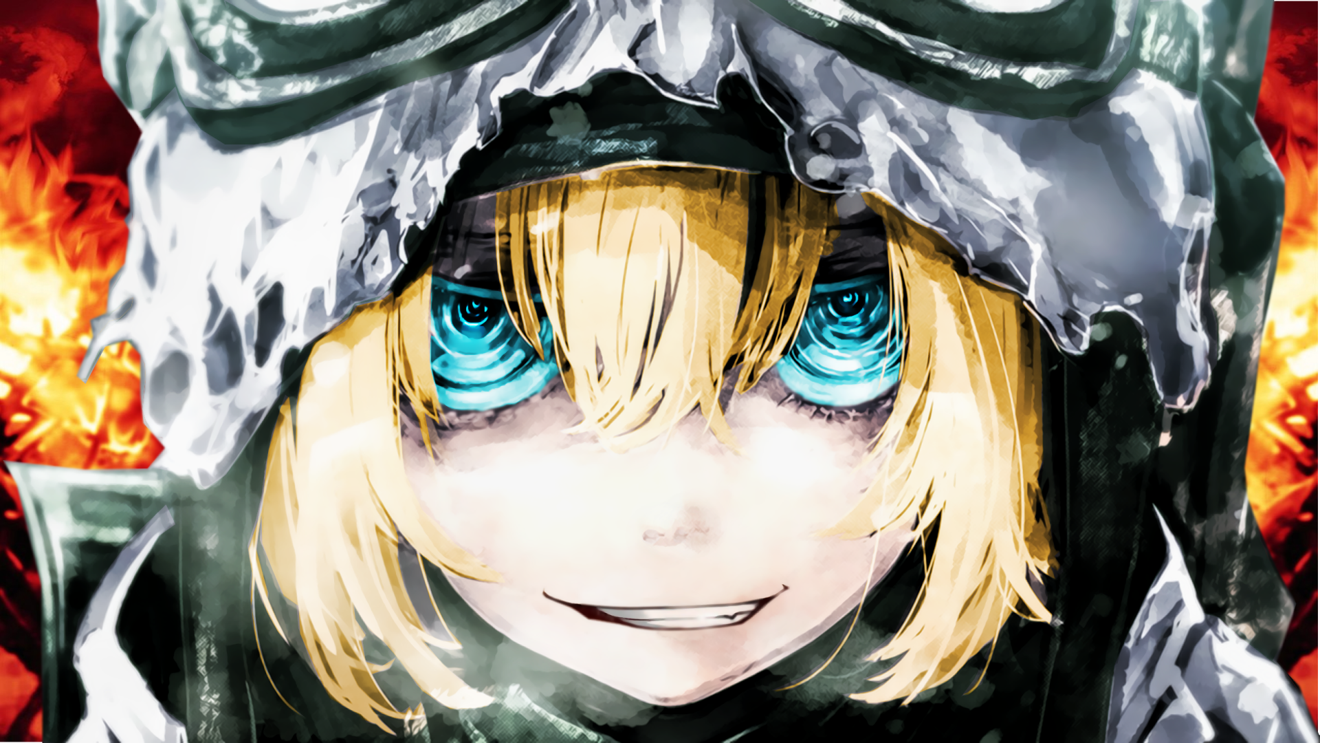 HD Anime desktop wallpaper featuring Tanya Degurechaff from Youjo Senki, showcasing her blonde hair, blue eyes, and intense gaze.