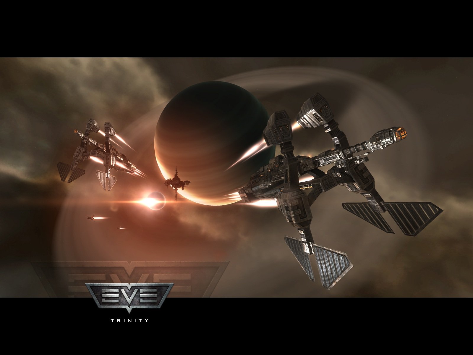 HD desktop wallpaper featuring a detailed space station orbiting a planet, inspired by the video game EVE Online's sci-fi universe.