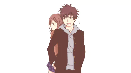 HD anime desktop wallpaper featuring Kamijou Touma and Mikoto Misaka from A Certain Scientific Railgun, showcasing their distinctive styles against a plain background.