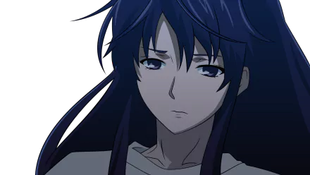HD PC desktop wallpaper of Kaori Kanzaki from A Certain Magical Index: close-up of her somber face and long dark blue hair against a shadowy background.