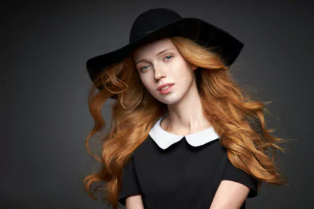 hat blue eyes redhead woman model HD Desktop Wallpaper | Background Image
