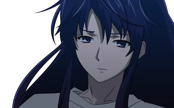 HD PC desktop wallpaper of Kaori Kanzaki from A Certain Magical Index: close-up of her somber face and long dark blue hair against a shadowy background.