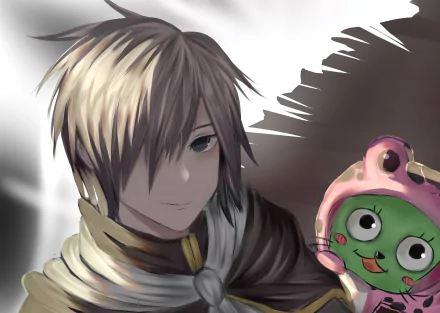 HD desktop wallpaper featuring Rogue Cheney and Frosch from the anime Fairy Tail. The background captures both characters with a serene expression and detailed artwork.