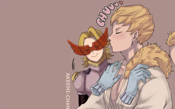 HD anime desktop wallpaper featuring Yuga Aoyama giving a kiss to Toru Hagakure from My Hero Academia, showcasing vibrant character design and playful affection.