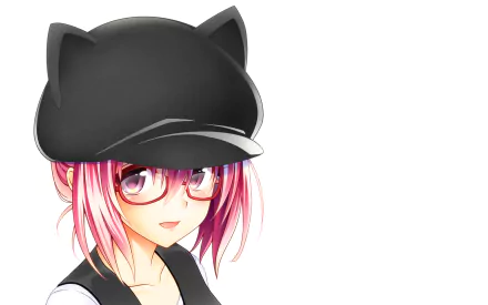HD desktop wallpaper featuring Momo Velia Deviluke from To LOVE-Ru: Darkness. The anime character wears a black hat and glasses, with pink hair and vibrant eyes, standing against a white background.