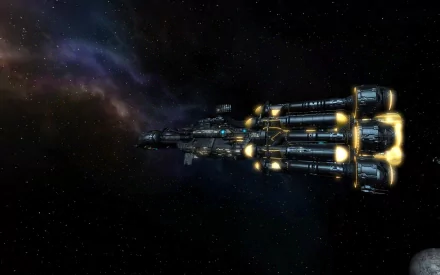 A stunning HD wallpaper featuring a Terran spaceship navigating through a cosmic backdrop, embodying themes of conflict and science fiction in deep space.