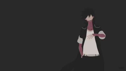 Minimalist HD desktop wallpaper featuring Dabi from My Hero Academia. The artwork shows Dabi with black hair and visible scars, wearing a white shirt and black coat, on a dark background.