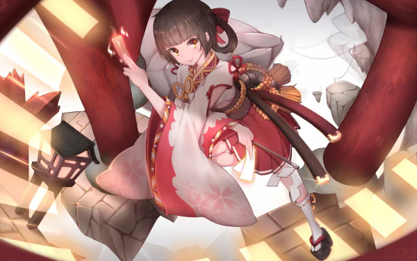 Anime-style Onmyoji character in dynamic pose with traditional attire and mystical elements, designed as an HD PC desktop wallpaper and background.