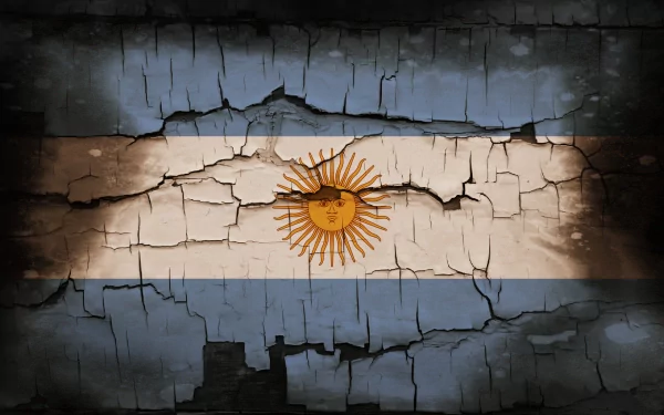 An HD desktop wallpaper featuring the flag of Argentina, with a textured background displaying cracked surfaces in blue and white, highlighting the sun emblem at the center.
